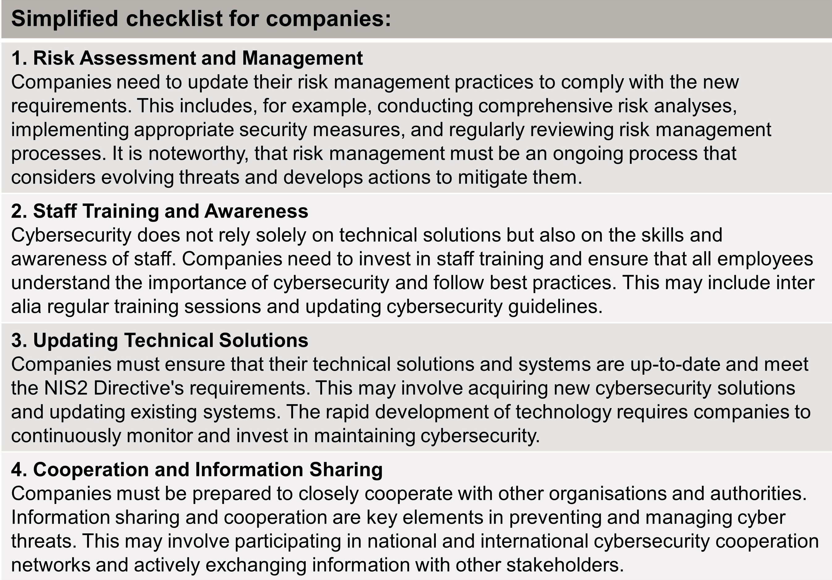 Simplified checklist for companies